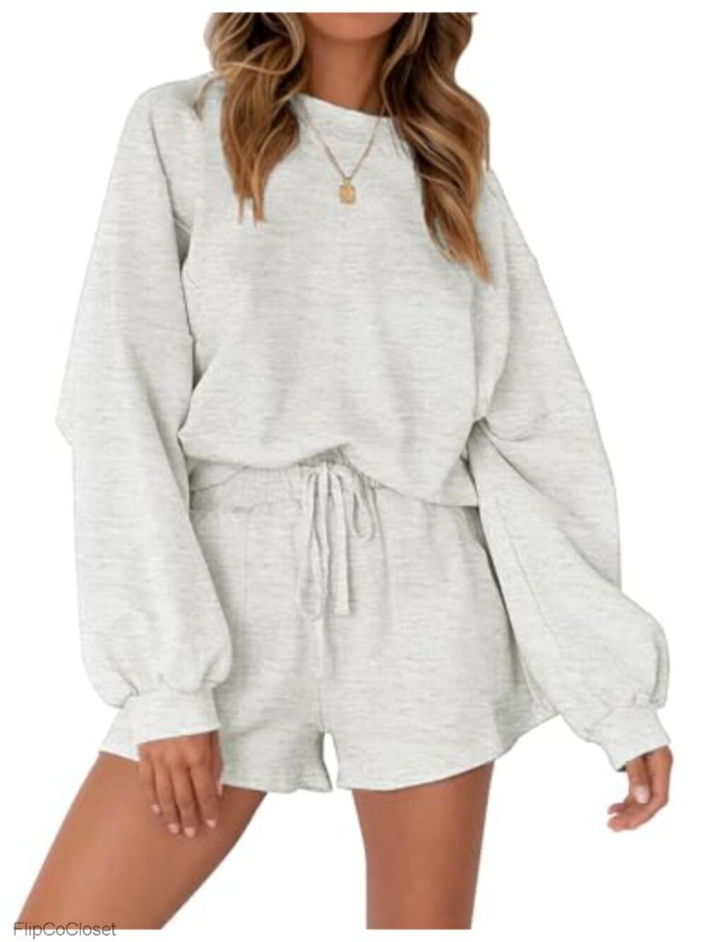 Women's Batwing Sleeve Lounge Set Sweatshirt & Shorts 2 Piece Sweatsuit